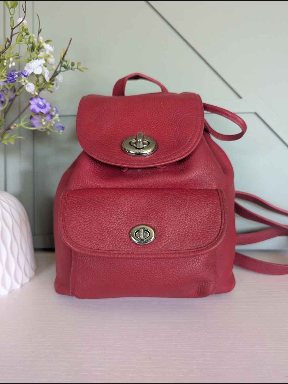 Coach Red Pebbled Leather Mini Backpack